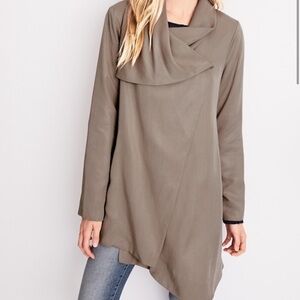 NWT Garnet Hill 100% tencel draped wrap blazer jacket taupe beige size 6